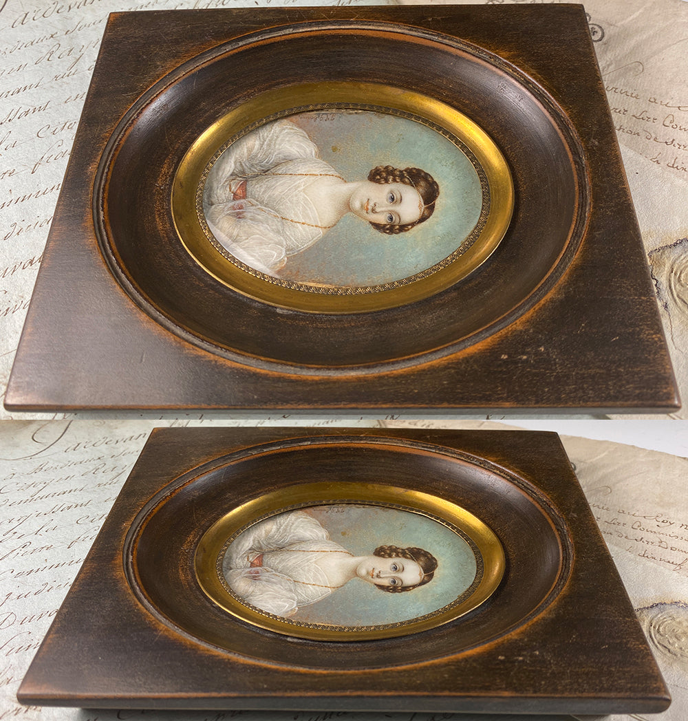 Antique French c.1830 Portrait Miniature, Beautiful Girl, Artist Signed T L Gobeaus