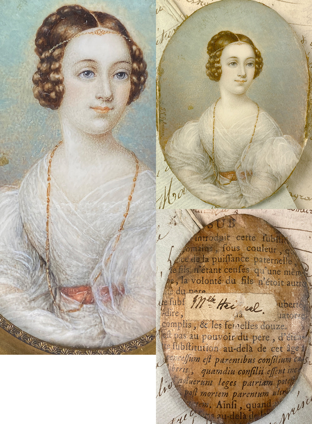 Antique French c.1830 Portrait Miniature, Beautiful Girl, Artist Signed T L Gobeaus