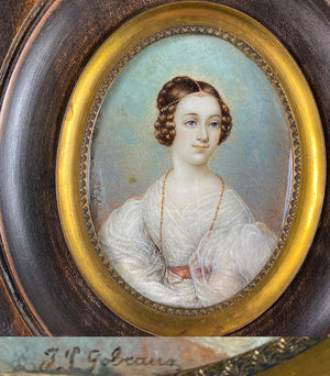 Antique French c.1830 Portrait Miniature, Beautiful Girl, Artist Signed T L Gobeaus