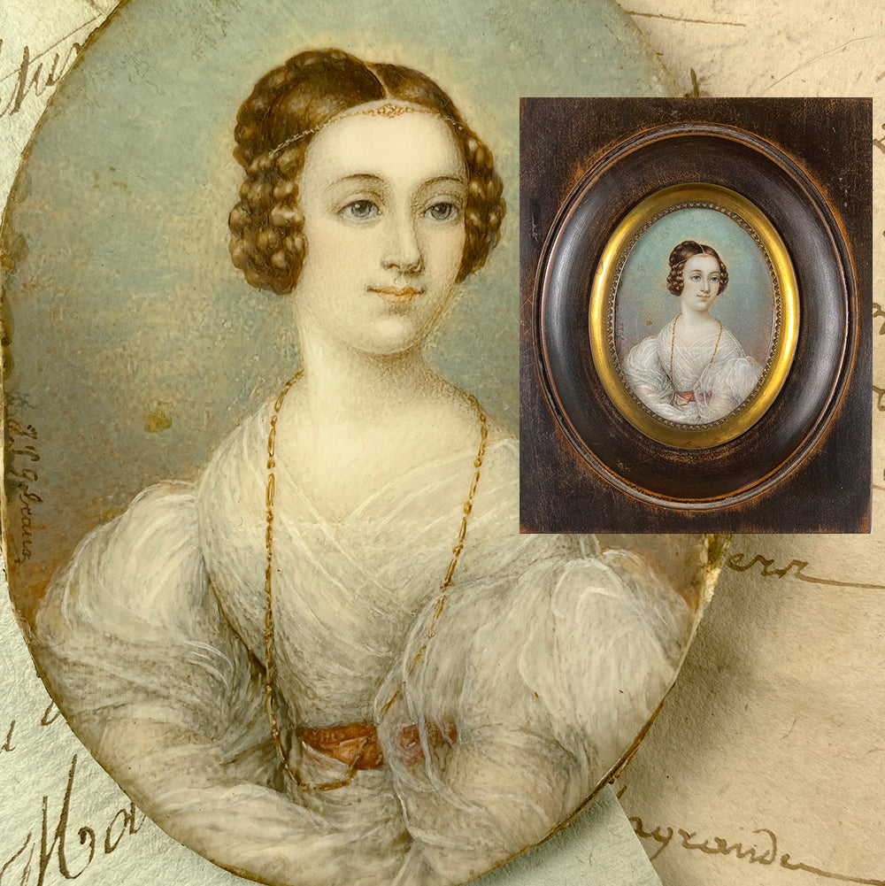 Antique French c.1830 Portrait Miniature, Beautiful Girl, Artist Signed T L Gobeaus