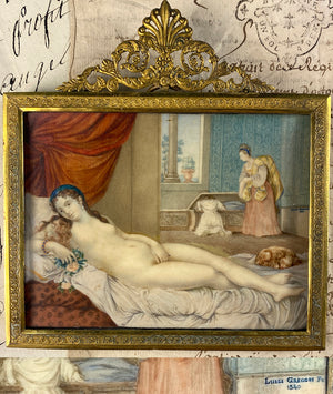 Fine 1840 Signed Portrait Miniature Painting aprés Titian, "Venus d' Urbino", Uffizi Grand Tour