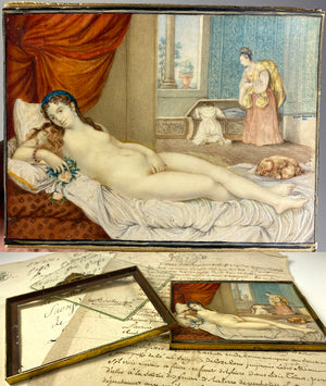 Fine 1840 Signed Portrait Miniature Painting aprés Titian, "Venus d' Urbino", Uffizi Grand Tour