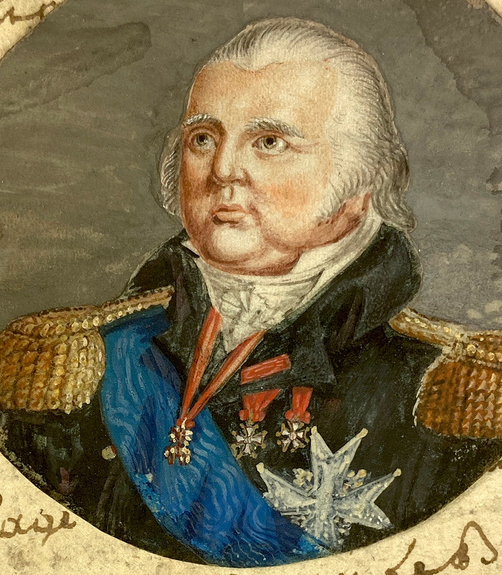 Antique French Portrait Miniature, France's King Louis XVIII (1755 - 1824) in Uniform