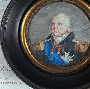 Antique French Portrait Miniature, France's King Louis XVIII (1755 - 1824) in Uniform