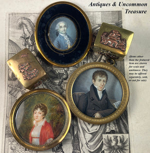Antique French Empire c.1810 Portrait Miniature, Man at Desk w Book and Snuff Box