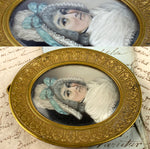 Antique 18th Century French Portrait Miniature, Lace Bonnet, Fichu, Powdered Hair, c.1750s