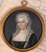 Antique French Portrait Miniature, 18th Century Beauty in Lace Veil and Pearls, Locket Frame