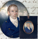 Fine Antique British Portrait Miniature, Georgian Era, 18th Century Military, English Mariner?