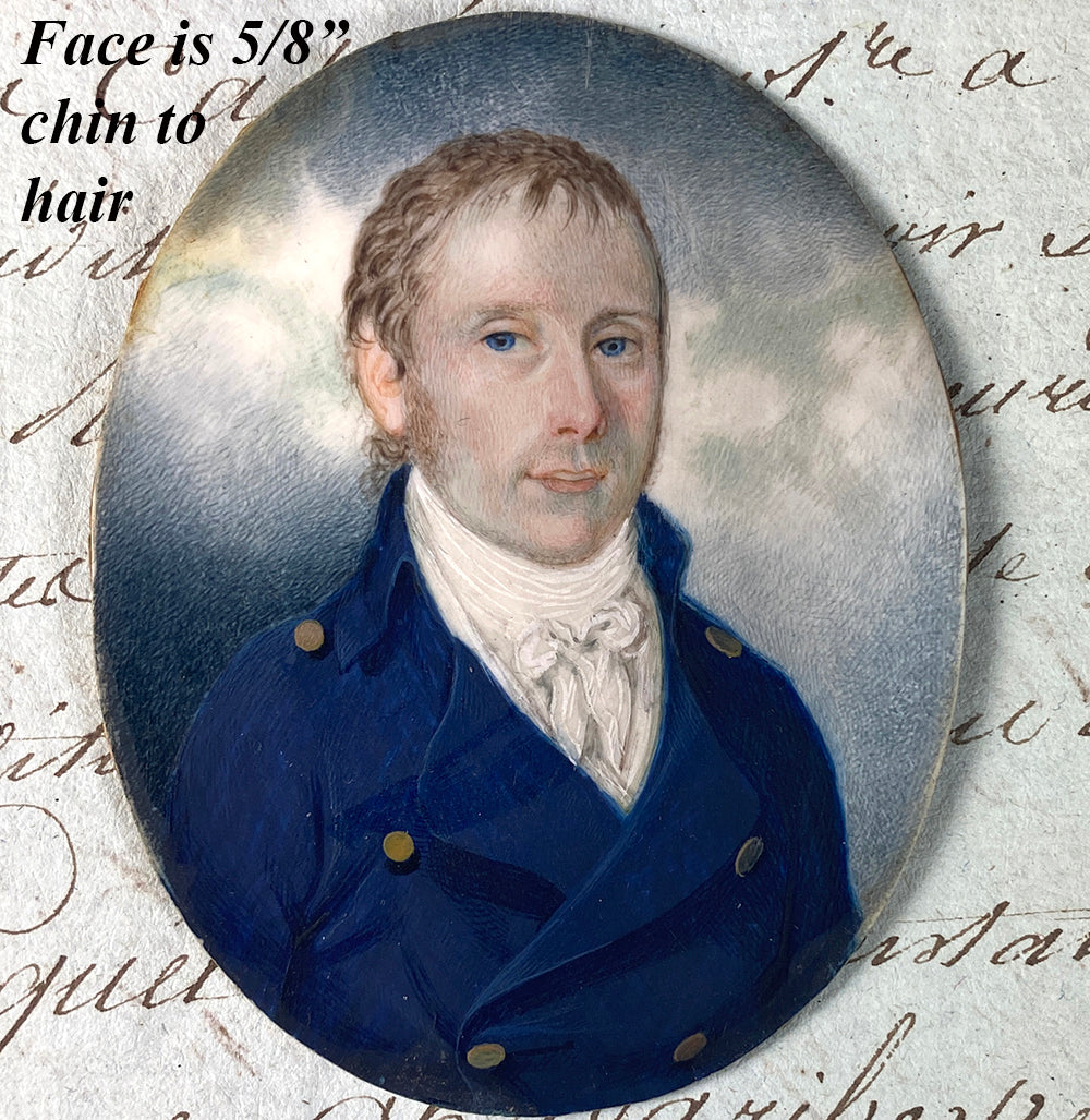 Fine Antique British Portrait Miniature, Georgian Era, 18th Century Military, English Mariner?