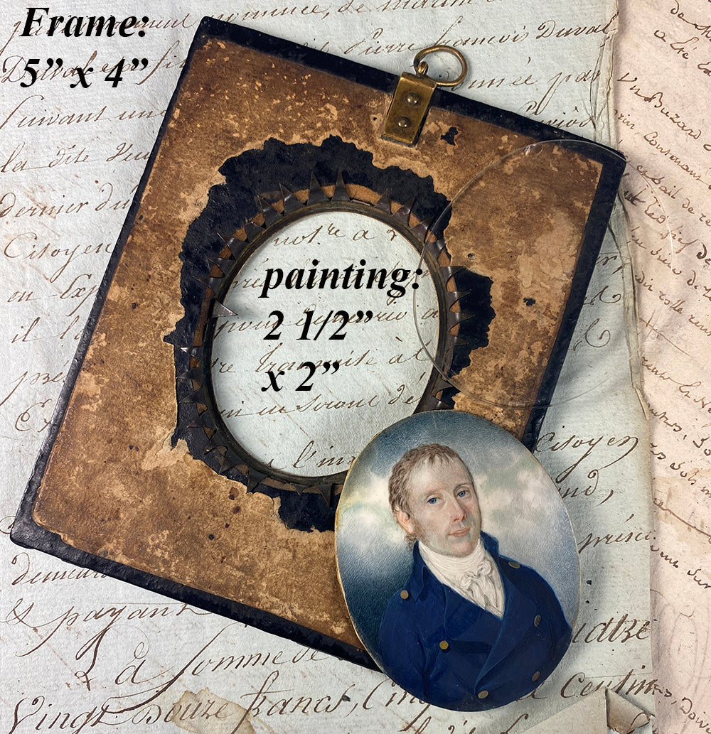 Fine Antique British Portrait Miniature, Georgian Era, 18th Century Military, English Mariner?