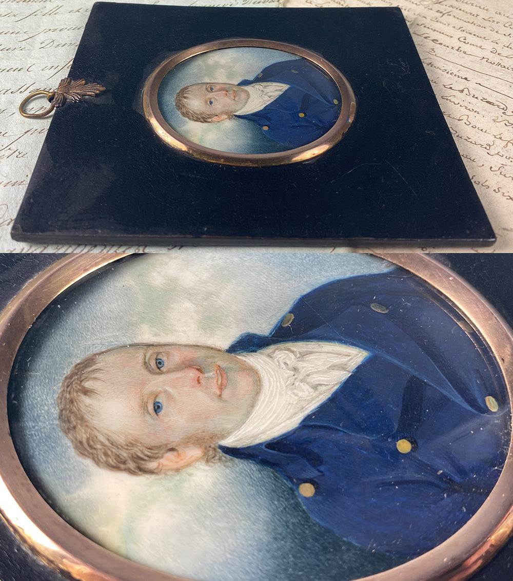 Fine Antique British Portrait Miniature, Georgian Era, 18th Century Military, English Mariner?