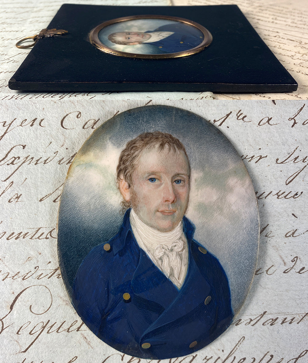 Fine Antique British Portrait Miniature, Georgian Era, 18th Century Military, English Mariner?