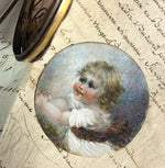 Antique American or English Portrait Miniature of a Blond Child, Baby, Girl in Tartan Sash Locket Pendant Frame