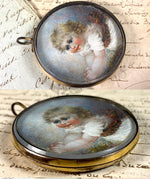 Antique American or English Portrait Miniature of a Blond Child, Baby, Girl in Tartan Sash Locket Pendant Frame