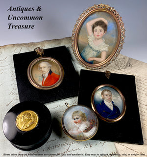 Antique American or English Portrait Miniature of a Blond Child, Baby, Girl in Tartan Sash Locket Pendant Frame