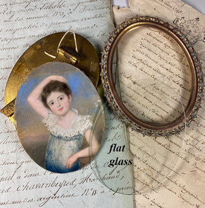 Stunning Antique Portrait Miniature of Young Girl, British or American Child, Easel Frame