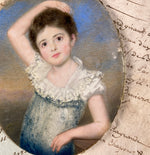 Stunning Antique Portrait Miniature of Young Girl, British or American Child, Easel Frame