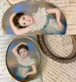 Stunning Antique Portrait Miniature of Young Girl, British or American Child, Easel Frame