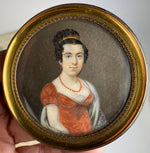 Antique French Empire Portrait Miniature Snuff Box, Garnet Tiara, Red Coral Necklace