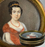 Antique French Empire Portrait Miniature Snuff Box, Garnet Tiara, Red Coral Necklace