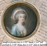 Antique French Table Snuff or Powder Box, Ivory, Portrait Miniature of 18th Century Beauty