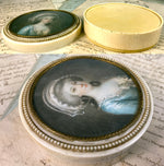 Antique French Table Snuff or Powder Box, Ivory, Portrait Miniature of 18th Century Beauty