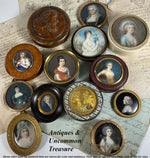 Antique French Table Snuff or Powder Box, Ivory, Portrait Miniature of 18th Century Beauty