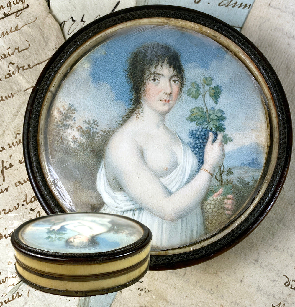 Antique 18th to earliest 19th Century Portrait Miniature Snuff Box, Naughty, Bacchanalian Landscape