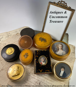 Antique French Snuff or Patch, Bonbon Box, Ivory, Gold Commemorative King Louis XVIII,