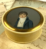 RARE Antique French 18th Century Portrait Miniature Snuff or Patch Box, Boy in Incroyables, c.1795-1799