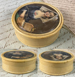 Antique French Portrait Miniature, Girl w Music Box and Pet Bird, Ivory Snuff Box, Bonbon