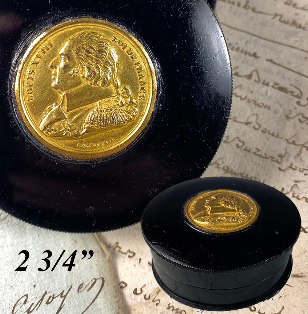 Antique French Commemorative Medal Snuff Box, King Louis XVIII, c.1814-1824 Signed Gavrard