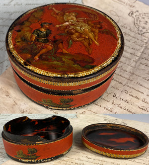 RARE 18th Century French Table Snuff, HP Vernis Martin Portrait Miniature, Tortoise Shell