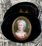 Antique French Portrait Miniature Snuff Box, Kiln-fired Enamel Plaque Portrait, Oval