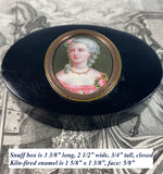 Antique French Portrait Miniature Snuff Box, Kiln-fired Enamel Plaque Portrait, Oval