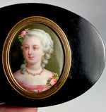 Antique French Portrait Miniature Snuff Box, Kiln-fired Enamel Plaque Portrait, Oval