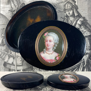 Antique French Portrait Miniature Snuff Box, Kiln-fired Enamel Plaque Portrait, Oval