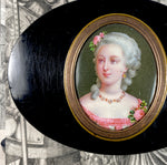 Antique French Portrait Miniature Snuff Box, Kiln-fired Enamel Plaque Portrait, Oval