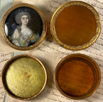 RARE Antique French 18th Century Portrait Miniature Snuff or Patch Box, 18k Gold, Blond Tortoise Shell