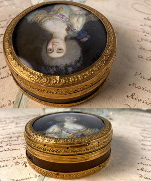 RARE Antique French 18th Century Portrait Miniature Snuff or Patch Box, 18k Gold, Blond Tortoise Shell