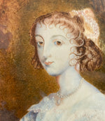 Antique 1828 Portrait Miniature of Marie d'Medici's Daughter, Queen Henrietta Marie, after Van Dyck
