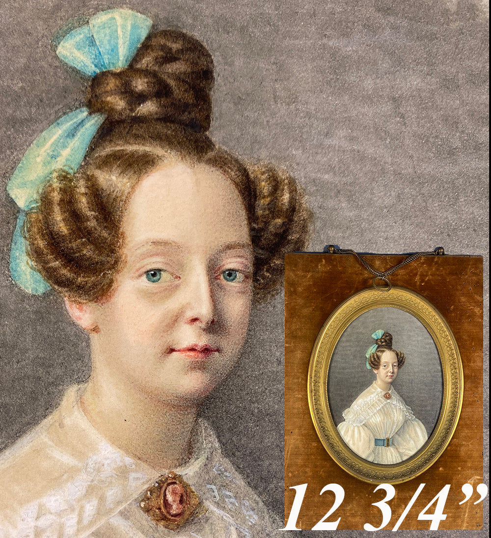 RARE Fine Antique ID'd Portrait Miniature by Listed Artist  Victorine TREVERRET (Quimper 1802-Paris 1875)