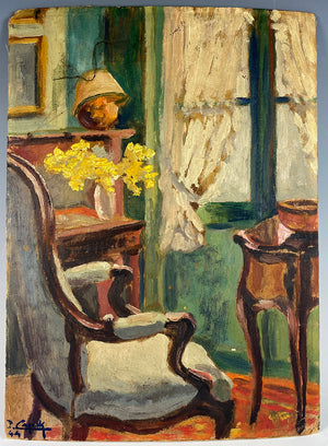 Antique French Impressionist's Oil Painting of an Apartment Interior, Artist Signed, no Frame