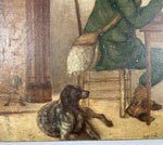 Superb Antique French Miniature Oil Painting, Portrait of Hunter and Dog, Interior, 19th Century