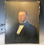 Antique French 29" x 23.5" Oil Painting, Gentleman Portrait Id'd Master of Port aux Cheveau, 1804