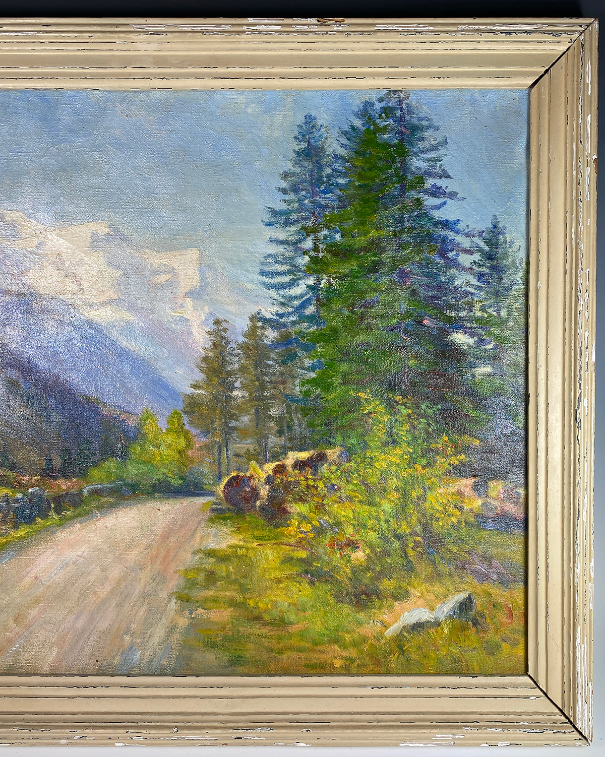 Antique 19th c. Oil Painting in Frame, Valley of Chamonix Mont Blanc, Switzerland, Artist Signed