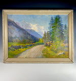 Antique 19th c. Oil Painting in Frame, Valley of Chamonix Mont Blanc, Switzerland, Artist Signed