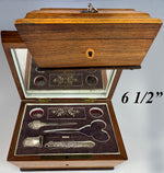 Antique French Empire to Restauration Era Palais Royal Sewing Box, Casket, 3 Tools, Needle Case, Thimble