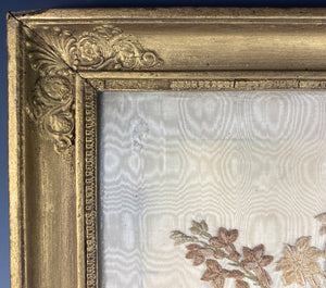 Elegant Antique French 18th c to French Empire Silk Embroidery Still Life, Chenille Needlework, Frame