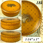 Antique 18th Century Blond Horn Snuff Box, 18k Gold Pique Stars and Florals, Table Snuff